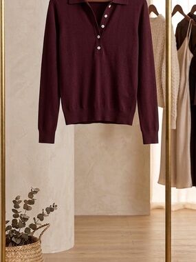 H&M Burgundy Long-Sleeve Polo Knit Top